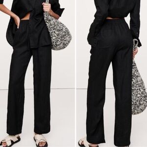 NWT! Banana Republic Linen Pull On Ankle Pant Black 713472 🩶